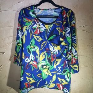 Peck & Peck Blue Floral Blouse Top Medium